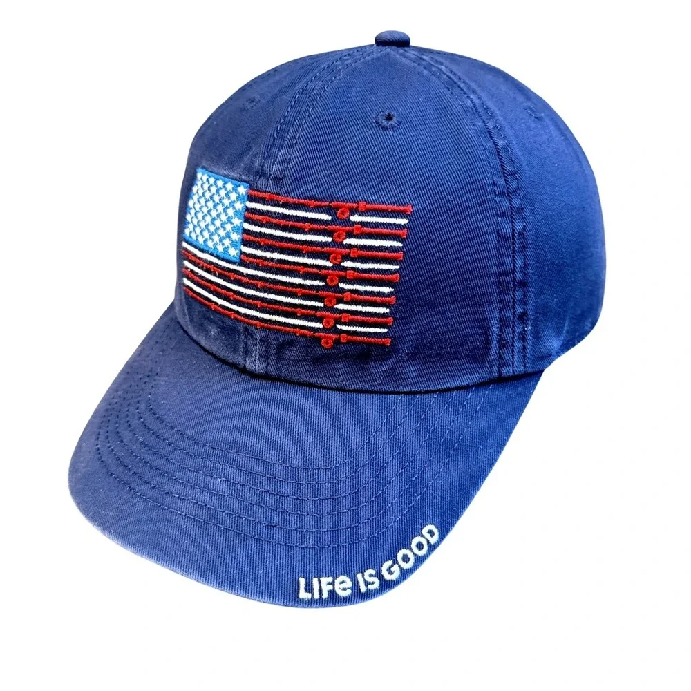 Life is Good Baseball Cap Dad Hat Adjustable Navy Blue American Flag Anchors